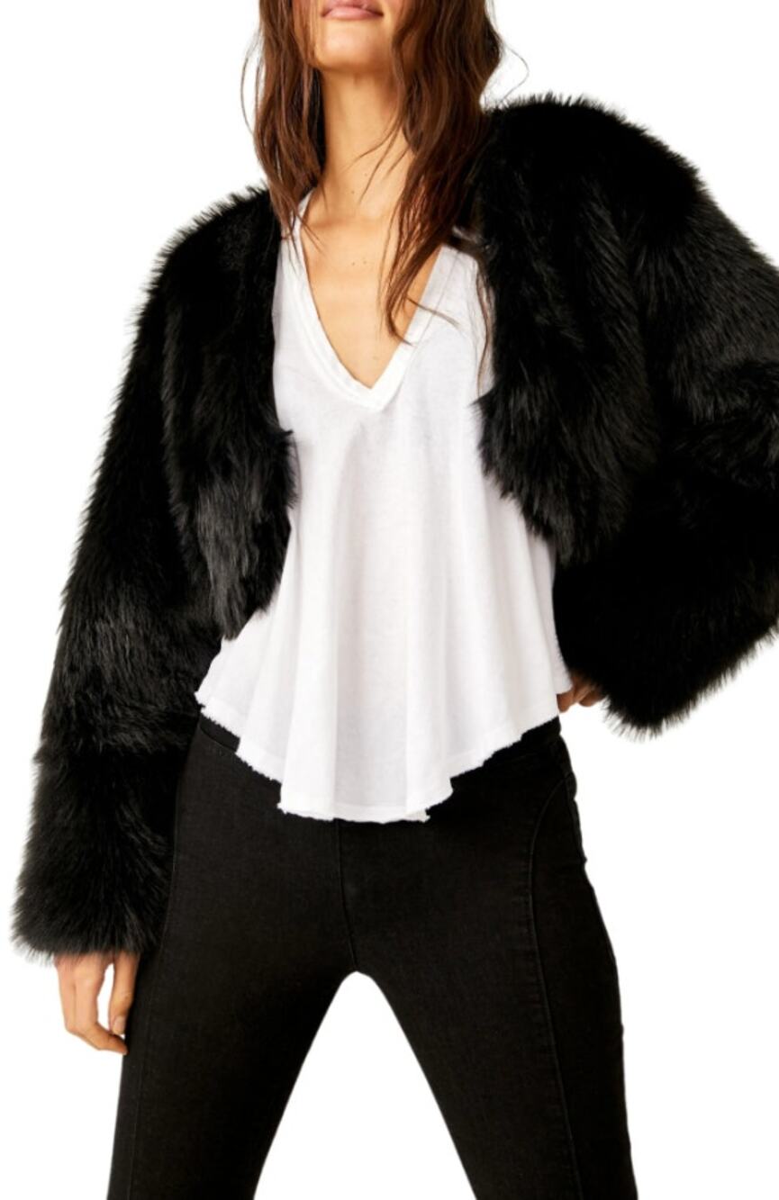 Free People Martini Faux Fur Bolero Jacket Black Size Small